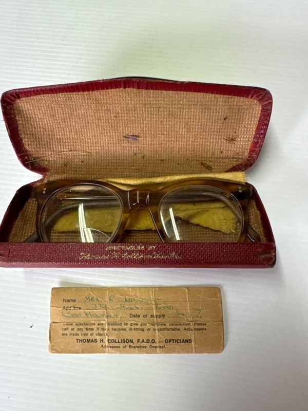 1950s / 60s glasses in case and glass cleaner from the UK